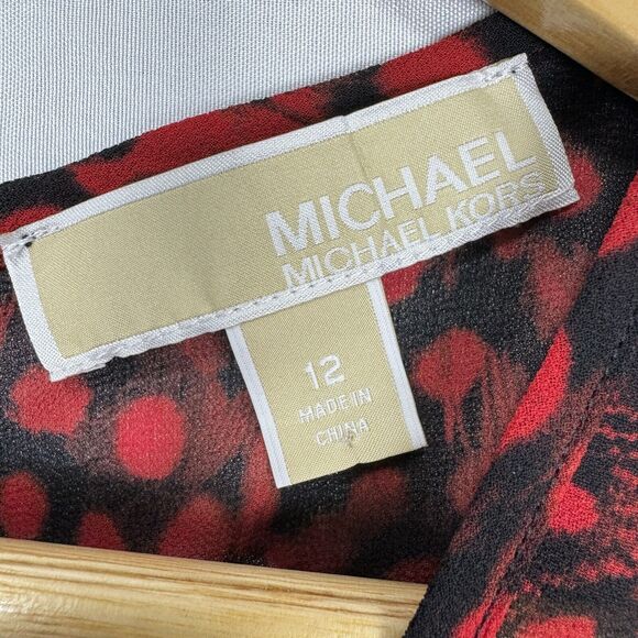 Michael Kors Chiffon Dress Black Red Size 12 Sheer Long Sleeve Lined Camisole - Picture 4 of 16